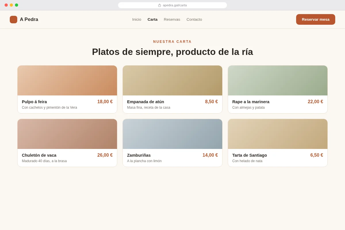 Versión clara — carta de restaurante con platos y precios.