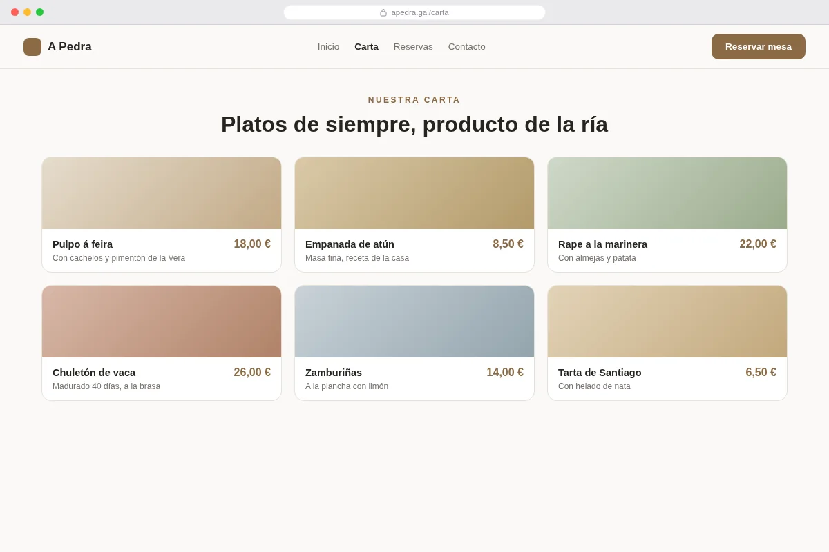 Versión alternativa — la carta con un aire más sobrio.