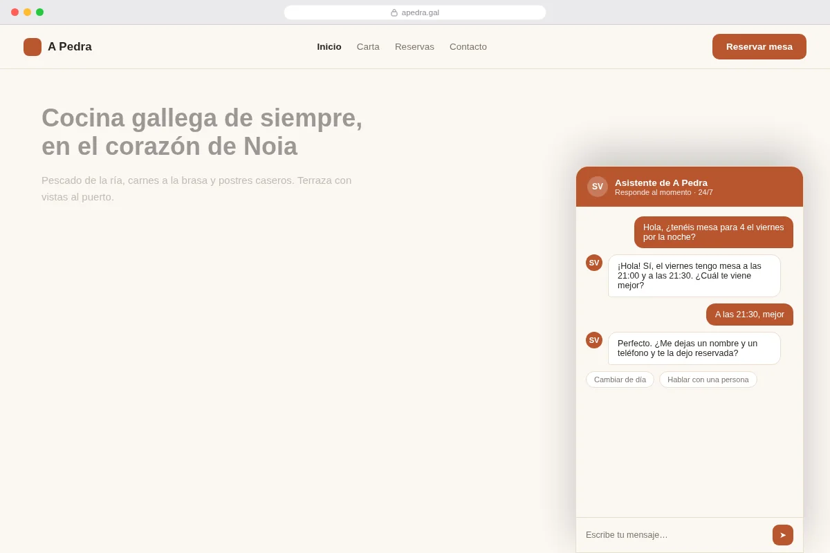 Light version — the assistant books a table in seconds.