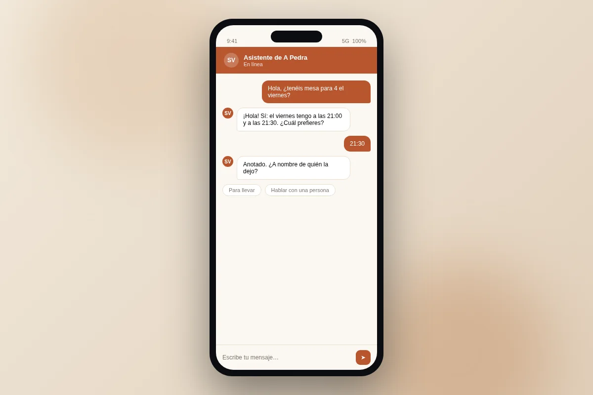 On mobile — full conversation with quick-reply buttons.