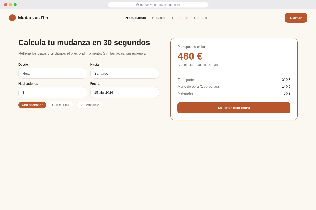 Versión clara — presupuestador que calcula al momento.
