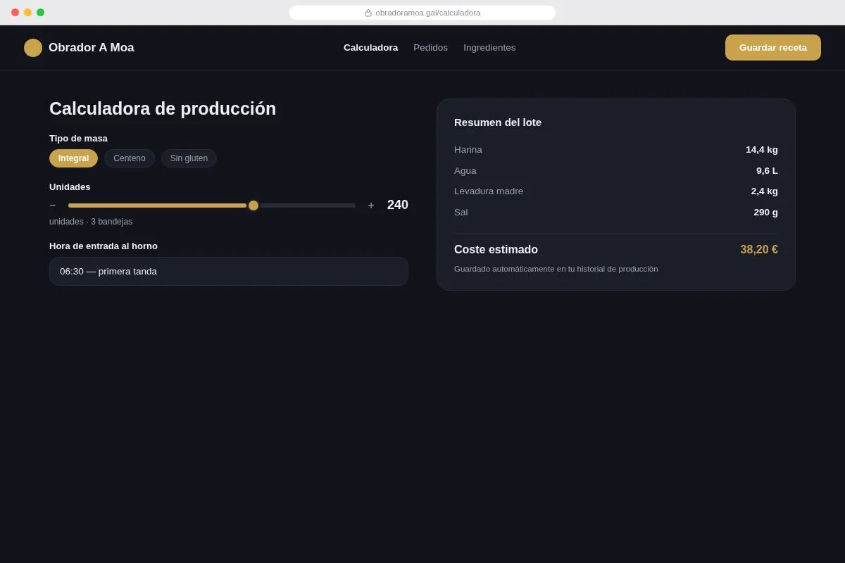 Versión oscura — calculadora interna con las reglas del negocio.