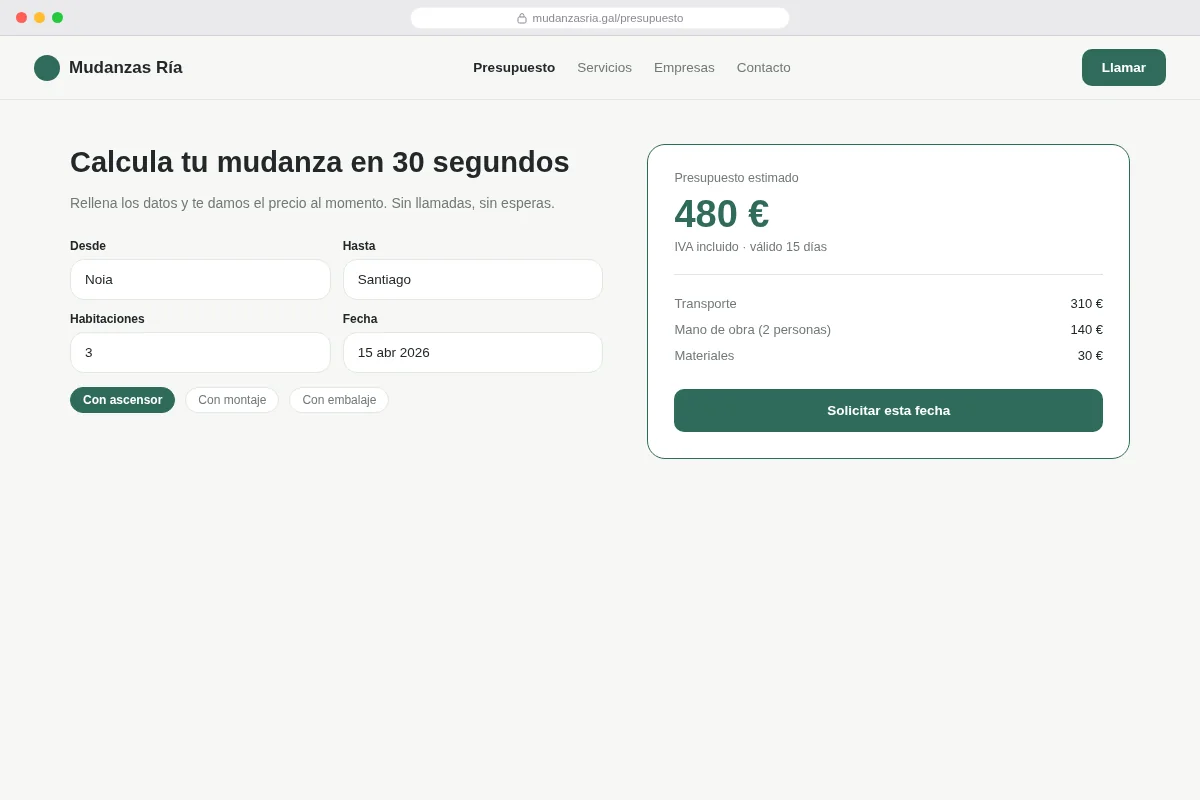 Versión alternativa — el presupuestador en tonos verdes.