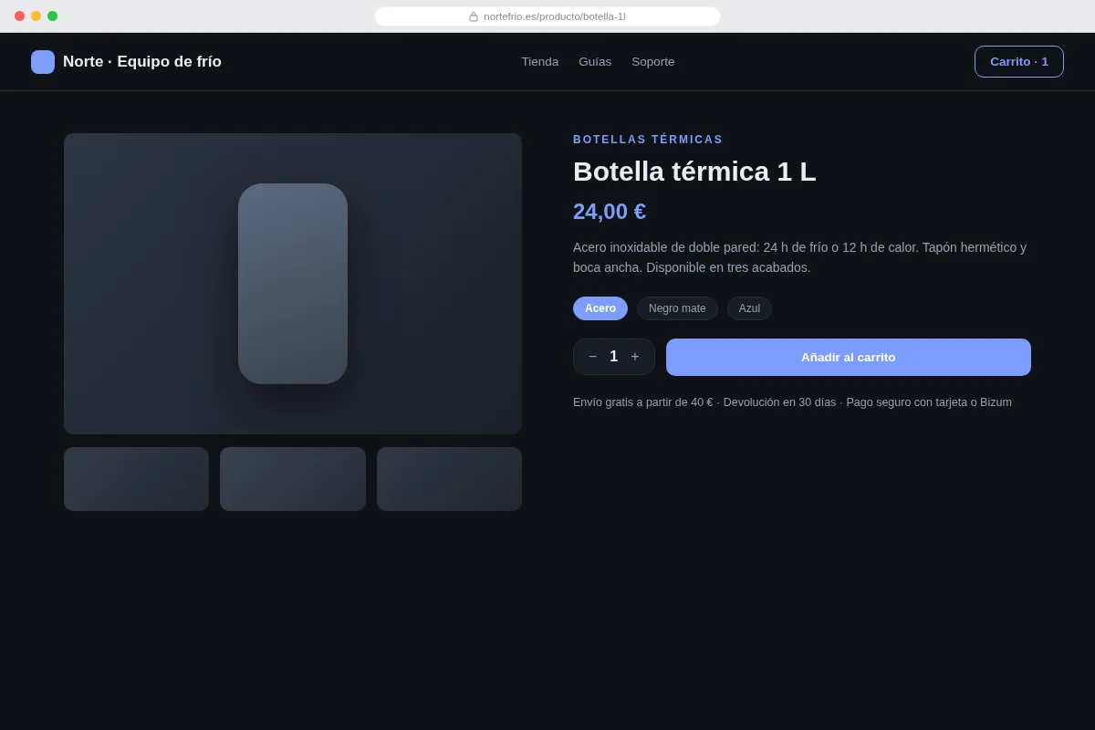 Versión oscura — ficha de producto lista para comprar.